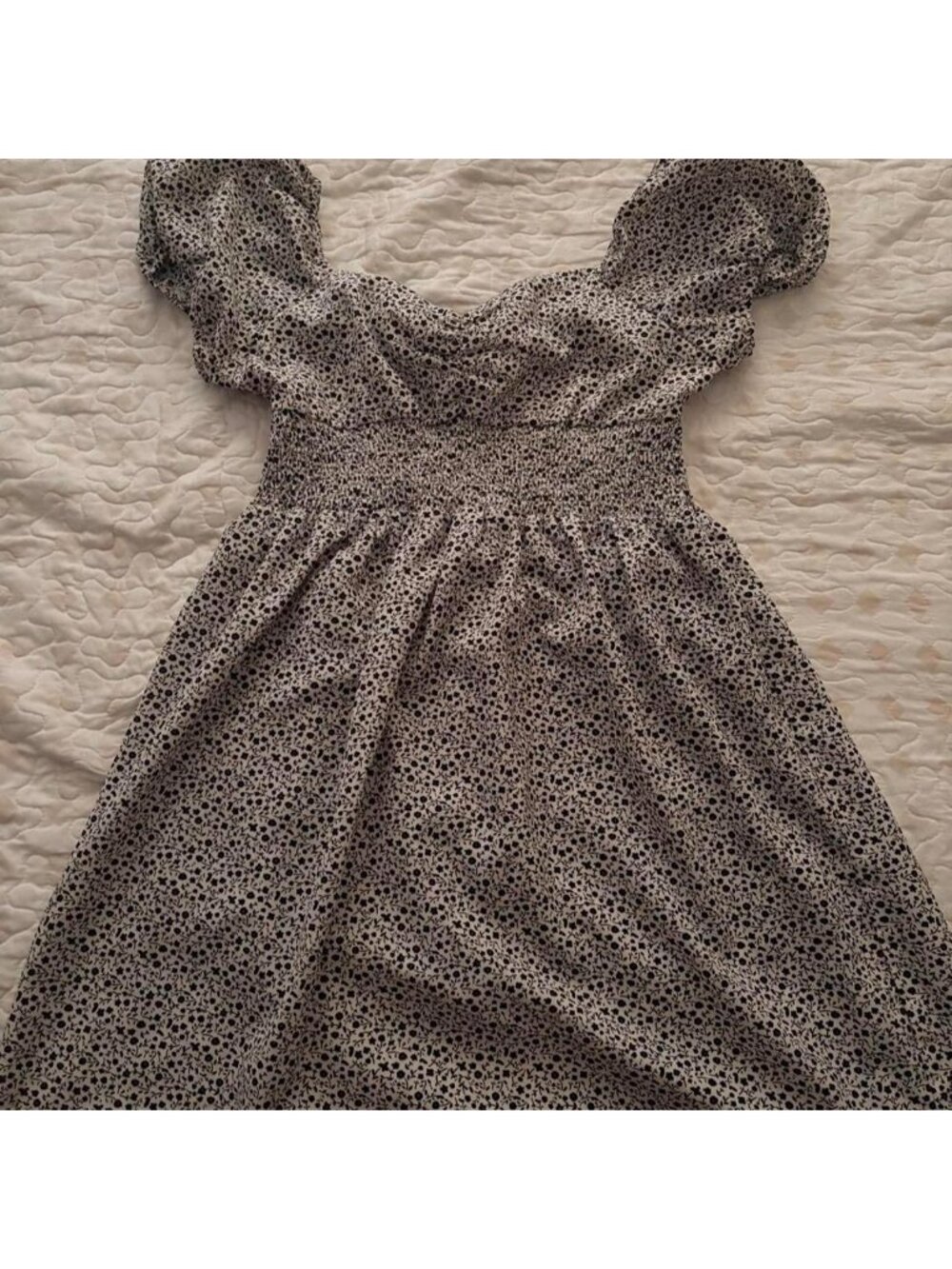 Blush BJ black and white small floral dress with tie back, size M.